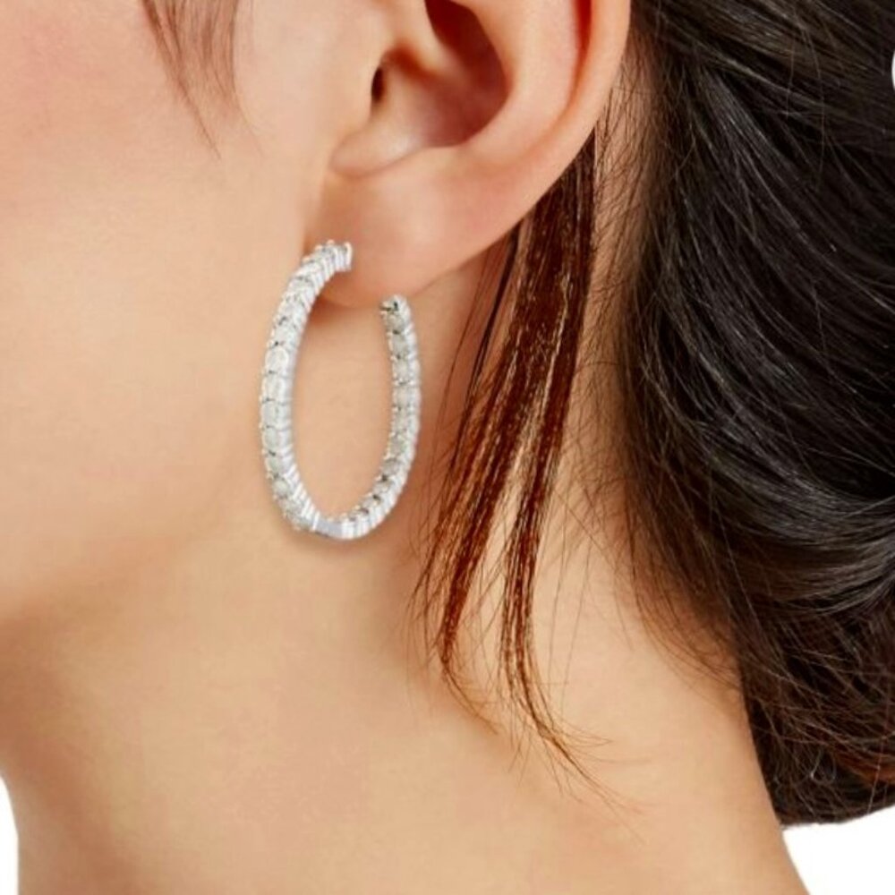 1.96 TCW Effy ENY NWT Diamond Sterling Silver 1.4” INSIDE/OUT HOOPS. $3330